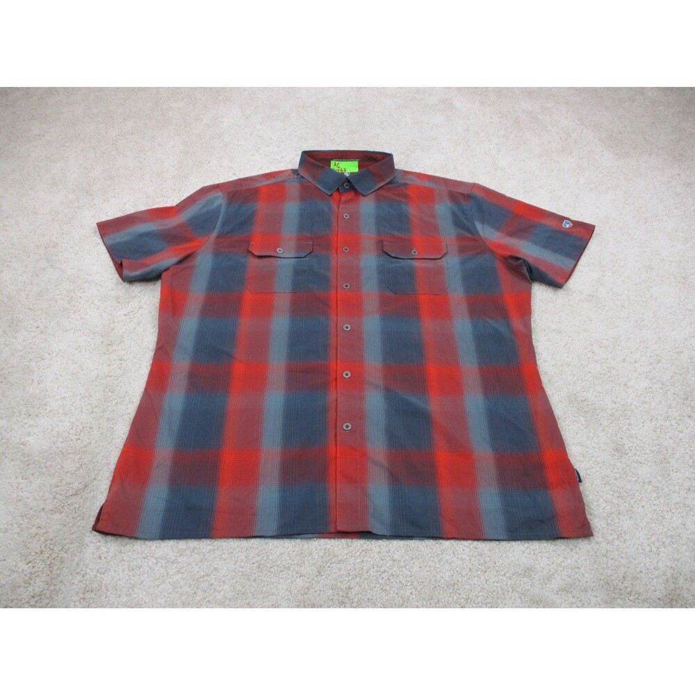 Kuhl Shirt Mens XL Red Blue Plaid Response Performance Hiking Camp Button Up